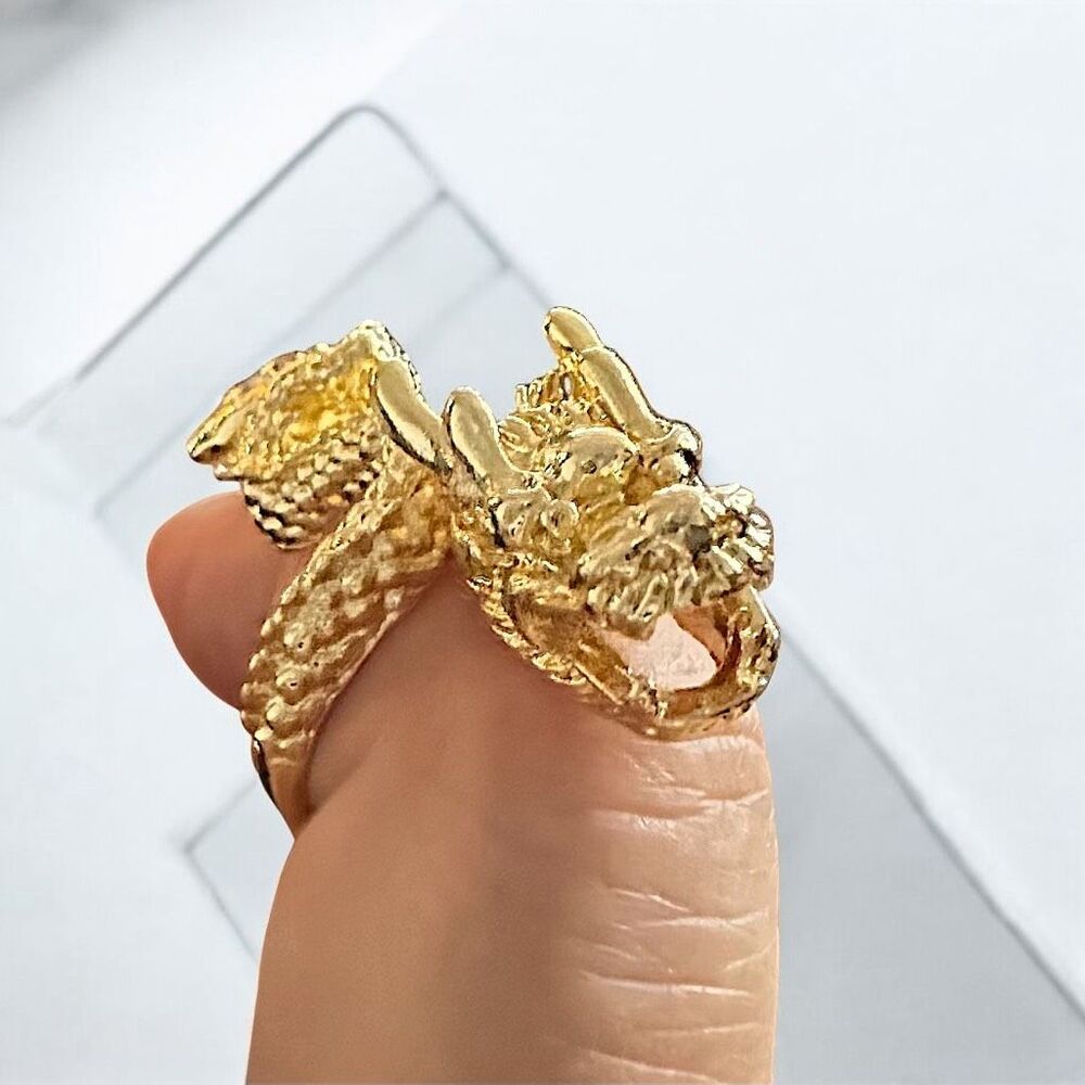 NIB Men's Fashion Alloy Gold Plated Dragon Ring Vintage Metal Geometric Opening - Picture 4 of 6